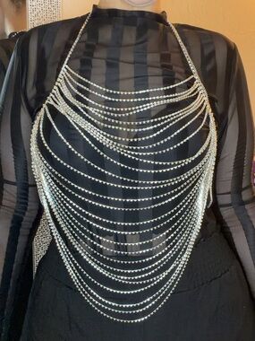 Silver Layered Rhinestone Draped Body Necklace - Women Jewelry